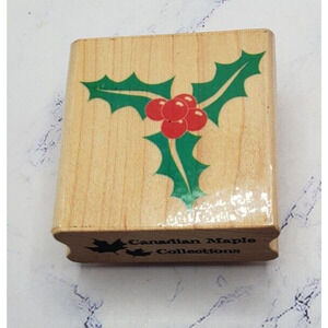 Holly Berry Bunch Canadian Maple Collection Wood Mounted Rubber Stamp